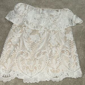 SHEIN strapless white lace dress